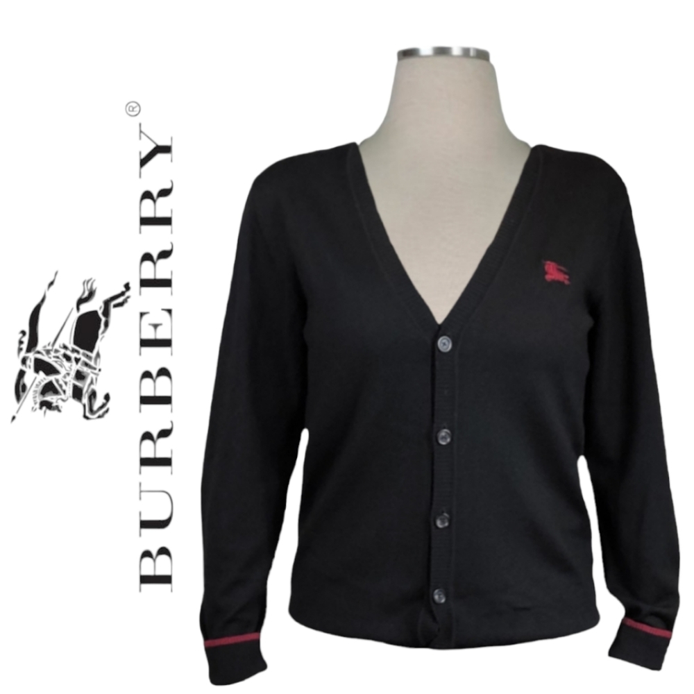 Authentic Burberry Black Label Wool Cardigan Sz 2 (EU) L/S - Black/Maroon